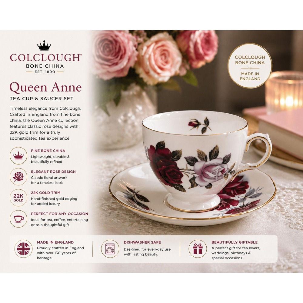 Vintage Colclough Teacup‎ and Queen Anne Saucer Mismatched Bone China Rose Set